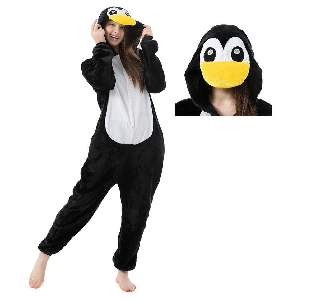 Penguin One-Piece Pajama/Costume – Black/White Unisex Adult Size S
